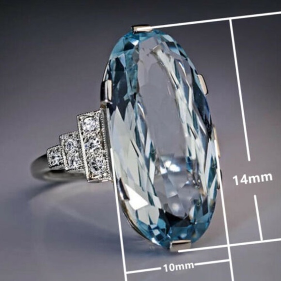 New 925 Silver  Oval Cut Big Aquamarine Ring, cute Ring, shiny Ring. - Picture 4 of 6
